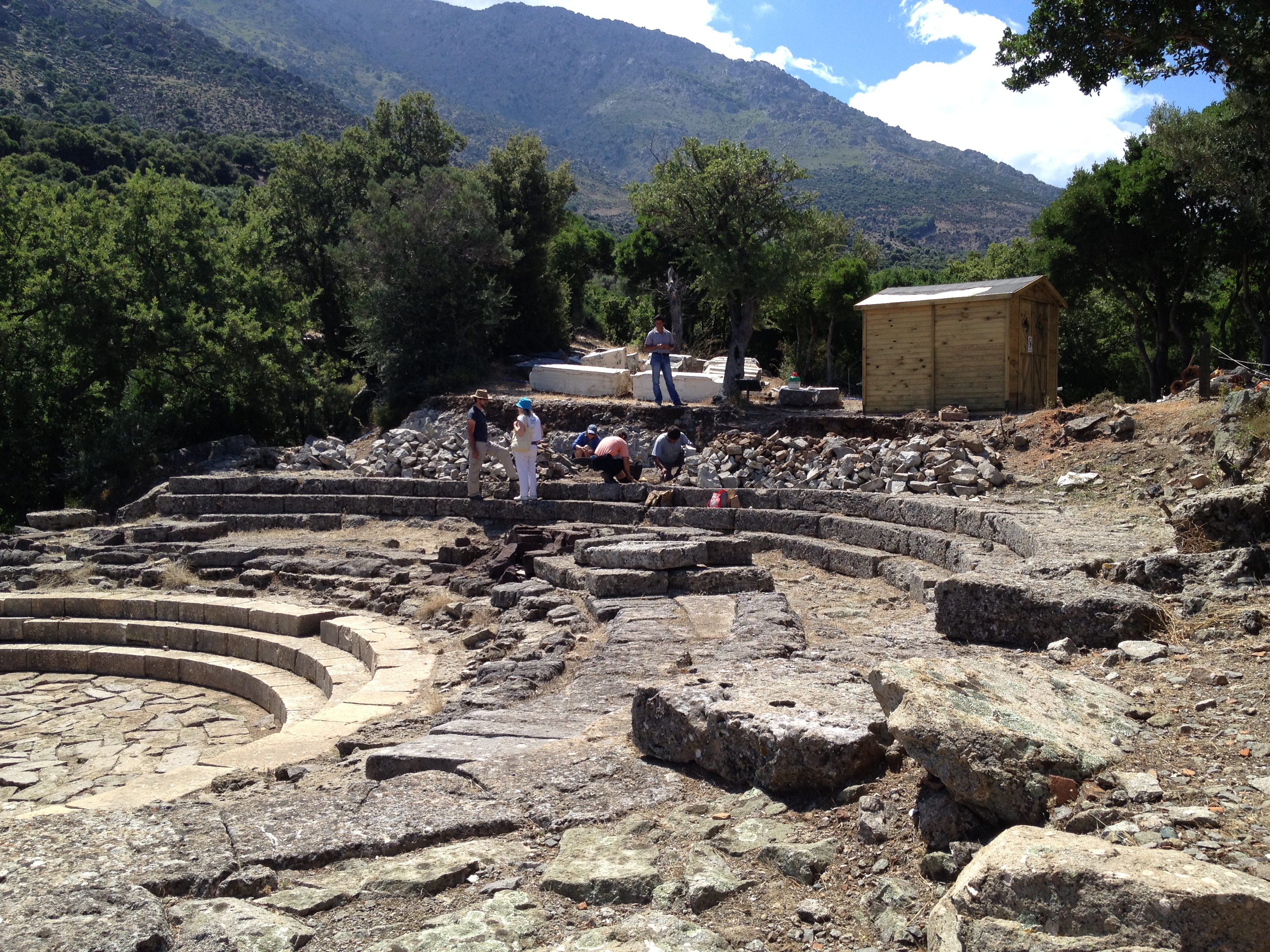 Our trench on the far side of the Theatral Circle, as seen from the Dedication of Philip III and Alexander IV.